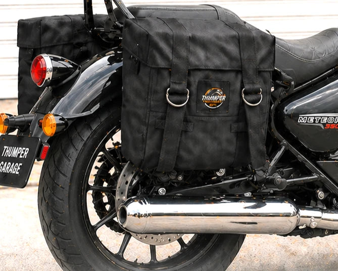 BLACK MILITARY PANNIER BAGS FIT FOR ROYAL ENFIELD METEOR 350