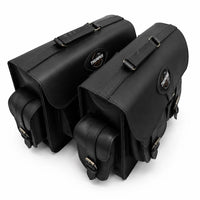 GENUINE LEATHER 4 POCKET TOURING PANNIER BAGS (BLACK) FIT FOR ROYAL ENFIELD BULLET 350