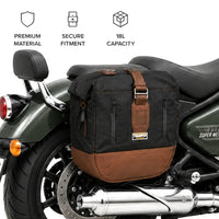 CANVAS PANNIER BAGS (BLACK-BROWN) AND SADDLE STAY FIT FOR ROYAL ENFIELD METEOR 350