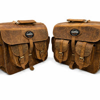 GENUINE LEATHER 4 POCKET TOURING PANNIER BAGS (DUSTY BROWN) FIT FOR ROYAL ENFIELD CLASSIC 350