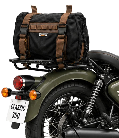 TAIL BAG BLACK- BROWN FIT FOR ROYAL ENFIELD CLASSIC 350