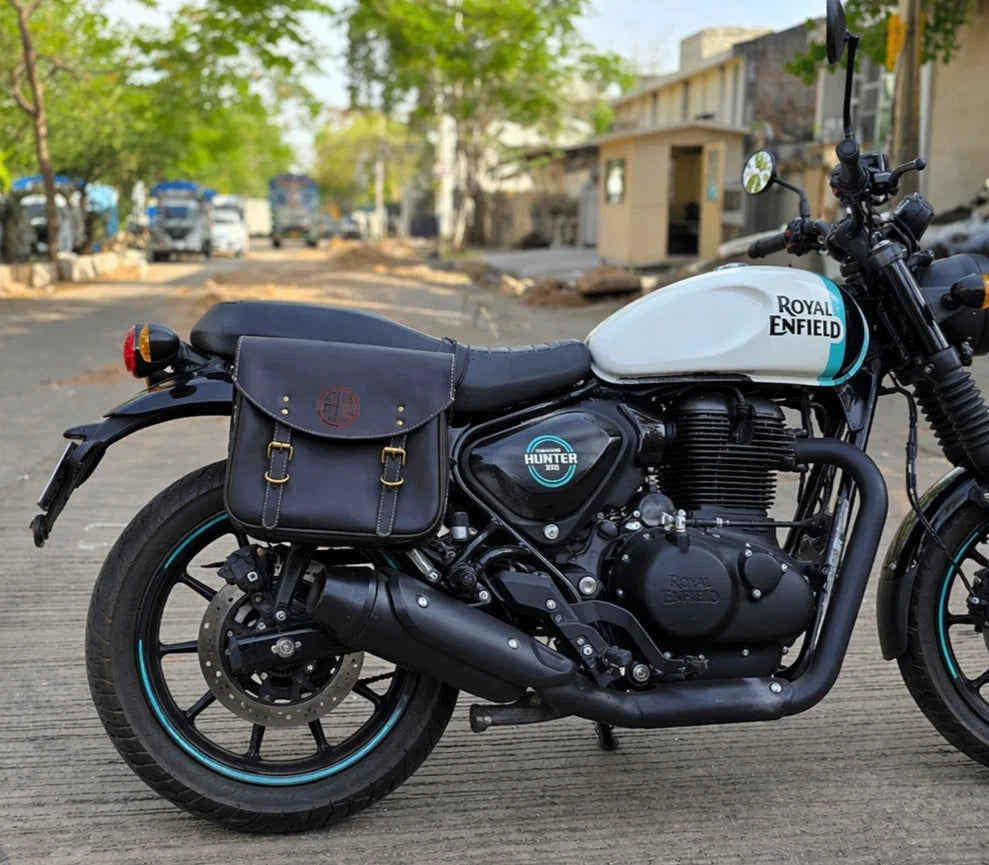GENUINE LEATHER TOURING PANNIER BAGS (DUSTY BROWN) FIT FOR ROYAL ENFIELD HUNTER 350