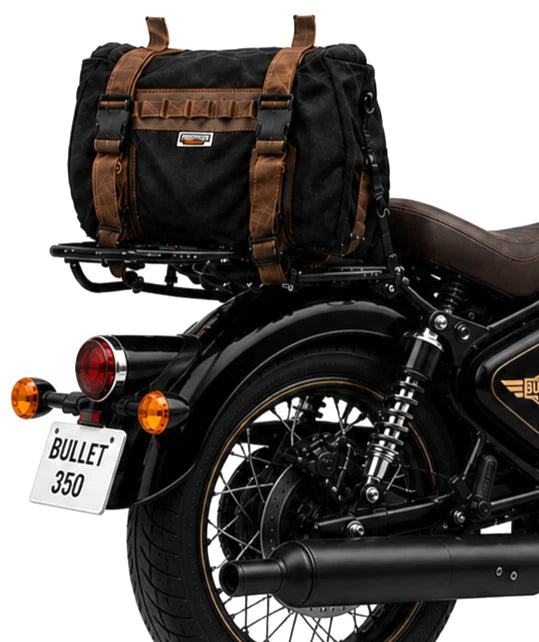 TAIL BAG BLACK- BROWN FIT FOR ROYAL ENFIELD BULLET 350