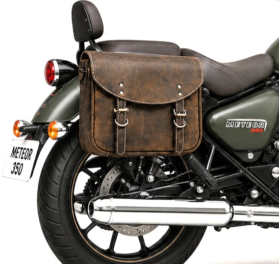 GENUINE LEATHER TOURING PANNIER BAGS (DUSTY BROWN) FIT FOR ROYAL ENFIELD METEOR 350