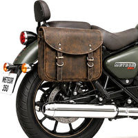 GENUINE LEATHER TOURING PANNIER BAGS (DUSTY BROWN) FIT FOR ROYAL ENFIELD METEOR 350