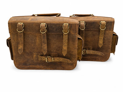 GENUINE LEATHER 4 POCKET TOURING PANNIER BAGS (DUSTY BROWN) FIT FOR ROYAL ENFIELD GOAN CLASSIC 350
