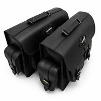 GENUINE LEATHER 4 POCKET TOURING PANNIER BAGS (BLACK) FIT FOR ROYAL ENFIELD BEAR 650