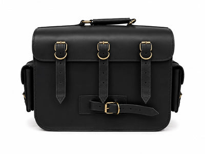 GENUINE LEATHER 4 POCKET TOURING PANNIER BAGS (BLACK) FIT FOR ROYAL ENFIELD GOAN CLASSIC 350