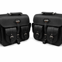 GENUINE LEATHER 4 POCKET TOURING PANNIER BAGS (BLACK) FIT FOR ROYAL ENFIELD GOAN CLASSIC 350