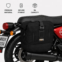 CANVAS PANNIER BAGS (BLACK) AND SADDLE STAY FIT FOR ROYAL ENFIELD HUNTER 350