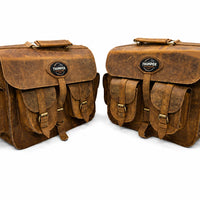 GENUINE LEATHER 4 POCKET TOURING PANNIER BAGS (DUSTY BROWN) FIT FOR ROYAL ENFIELD GOAN CLASSIC 350