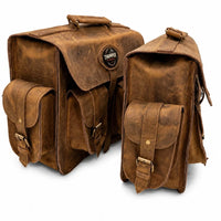 GENUINE LEATHER 4 POCKET TOURING PANNIER BAGS (DUSTY BROWN) FIT FOR ROYAL ENFIELD CONTINENTAL GT 650