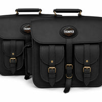 GENUINE LEATHER 4 POCKET TOURING PANNIER BAGS (BLACK) FIT FOR ROYAL ENFIELD GUERRILLA 450