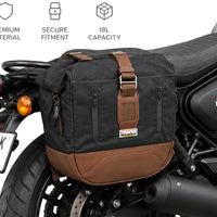 CANVAS PANNIER BAGS (BLACK-BROWN) AND SADDLE STAY FIT FOR ROYAL ENFIELD HUNTER 350