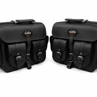 GENUINE LEATHER 4 POCKET TOURING PANNIER BAGS (BLACK) FIT FOR ROYAL ENFIELD bullet 650