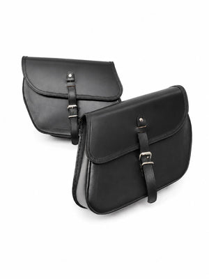 GENUINE LEATHER CURVED TOURING PANNIER BAGS (BLACK) FIT FOR ROYAL ENFIELD GOAN CLASSIC 350