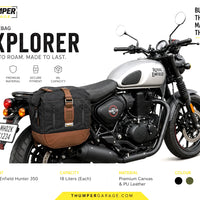 CANVAS PANNIER BAGS (BLACK-BROWN) AND SADDLE STAY FIT FOR ROYAL ENFIELD HUNTER 350