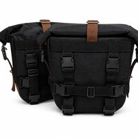 CANVAS PANNIER BAGS (BLACK-BROWN) AND SADDLE STAY FIT FOR ROYAL ENFIELD METEOR 350