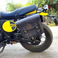 GENUINE LEATHER TOURING PANNIER BAGS (COFFEE BROWN) FIT FOR ROYAL ENFIELD BEAR 650