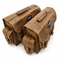 GENUINE LEATHER 4 POCKET TOURING PANNIER BAGS (DUSTY BROWN) FIT FOR ROYAL ENFIELD CONTINENTAL GT 650