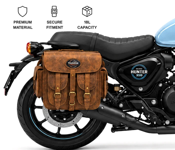 GENUINE LEATHER 4 POCKET TOURING PANNIER BAGS (DUSTY BROWN) FIT FOR ROYAL ENFIELD HUNTER 350