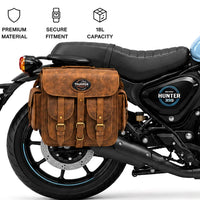 GENUINE LEATHER 4 POCKET TOURING PANNIER BAGS (DUSTY BROWN) FIT FOR ROYAL ENFIELD HUNTER 350