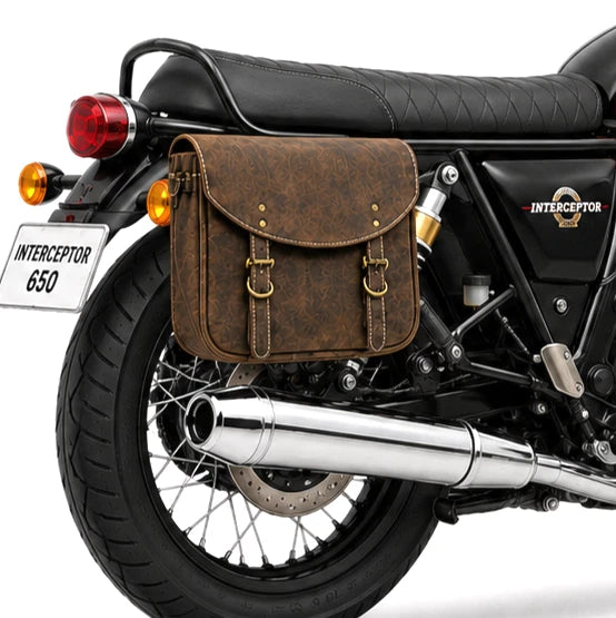 GENUINE LEATHER TOURING PANNIER BAGS (DUSTY BROWN) FIT FOR ROYAL ENFIELD INTERCEPTOR 650