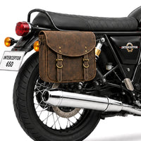 GENUINE LEATHER TOURING PANNIER BAGS (DUSTY BROWN) FIT FOR ROYAL ENFIELD INTERCEPTOR 650