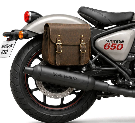 GENUINE LEATHER TOURING PANNIER BAGS (DUSTY BROWN) FIT FOR ROYAL ENFIELD SHOTGUN 650