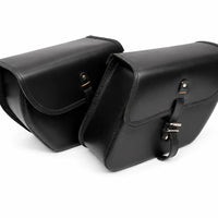 GENUINE LEATHER CURVED TOURING PANNIER BAGS (BLACK) FIT FOR ROYAL ENFIELD GOAN CLASSIC 350