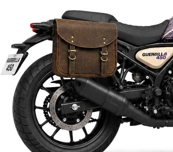 GENUINE LEATHER TOURING PANNIER BAGS (DUSTY BROWN) FIT FOR ROYAL ENFIELD GUERRILLA 450