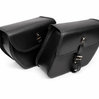 GENUINE LEATHER CURVED TOURING PANNIER BAGS (BLACK) FIT FOR ROYAL ENFIELD INTERCEPTOR 650