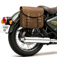 GENUINE LEATHER TOURING PANNIER BAGS (DUSTY BROWN) FIT FOR ROYAL ENFIELD bullet 650