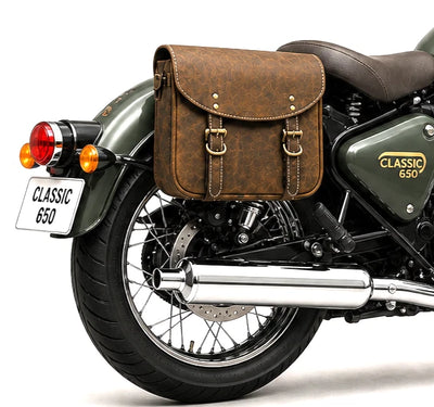 GENUINE LEATHER TOURING PANNIER BAGS (DUSTY BROWN) FIT FOR ROYAL ENFIELD bullet 650