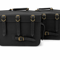 GENUINE LEATHER 4 POCKET TOURING PANNIER BAGS (BLACK) FIT FOR ROYAL ENFIELD bullet 650