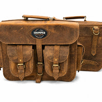 GENUINE LEATHER 4 POCKET TOURING PANNIER BAGS (DUSTY BROWN) FIT FOR ROYAL ENFIELD GOAN CLASSIC 350