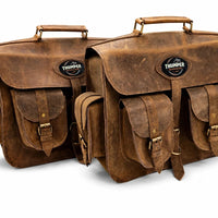 GENUINE LEATHER 4 POCKET TOURING PANNIER BAGS (DUSTY BROWN) FIT FOR ROYAL ENFIELD CONTINENTAL GT 650