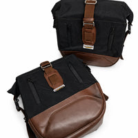 CANVAS PANNIER BAGS (BLACK-BROWN) AND SADDLE STAY FIT FOR ROYAL ENFIELD HUNTER 350