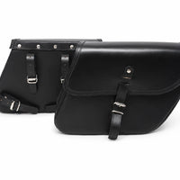 GENUINE LEATHER CURVED TOURING PANNIER BAGS (BLACK) FIT FOR ROYAL ENFIELD GOAN CLASSIC 350