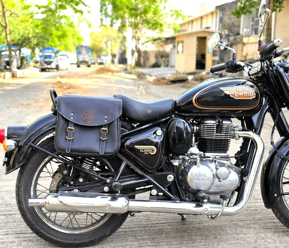 GENUINE LEATHER TOURING PANNIER BAGS (COFFEE BROWN) FIT FOR ROYAL ENFIELD CLASSIC 350