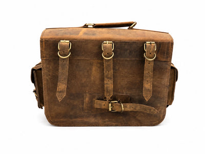 GENUINE LEATHER 4 POCKET TOURING PANNIER BAGS (DUSTY BROWN) FIT FOR ROYAL ENFIELD GOAN CLASSIC 350