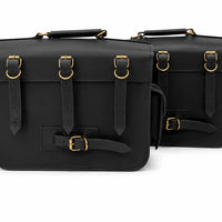 GENUINE LEATHER 4 POCKET TOURING PANNIER BAGS (BLACK) FIT FOR ROYAL ENFIELD GOAN CLASSIC 350