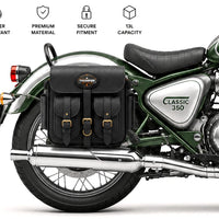 GENUINE LEATHER 4 POCKET TOURING PANNIER BAGS (BLACK) FIT FOR ROYAL ENFIELD CLASSIC 350
