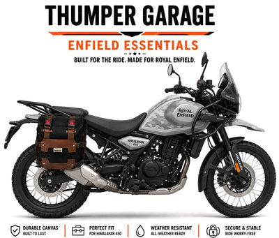 TOURING SADDLE BAGS (36L) BLACK-BROWN FIT FOR ROYAL ENFIELD HIMALAYAN 450