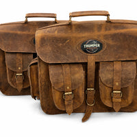 GENUINE LEATHER 4 POCKET TOURING PANNIER BAGS (DUSTY BROWN) FIT FOR ROYAL ENFIELD HUNTER 350