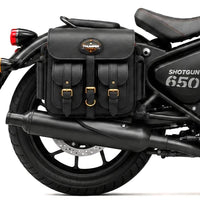GENUINE LEATHER 4 POCKET TOURING PANNIER BAGS (BLACK) FIT FOR ROYAL ENFIELD SHOTGUN 650