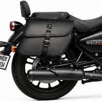 GENUINE LEATHER CURVED TOURING PANNIER BAGS (BLACK) FIT FOR ROYAL ENFIELD METEOR 350
