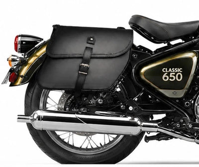 GENUINE LEATHER CURVED TOURING PANNIER BAGS (BLACK) FIT FOR ROYAL ENFIELD bullet 650
