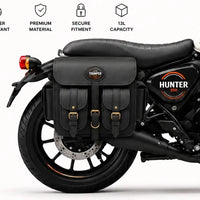 GENUINE LEATHER 4 POCKET TOURING PANNIER BAGS (BLACK) FIT FOR ROYAL ENFIELD HUNTER 350
