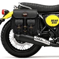 GENUINE LEATHER 4 POCKET TOURING PANNIER BAGS (BLACK) FIT FOR ROYAL ENFIELD BEAR 650